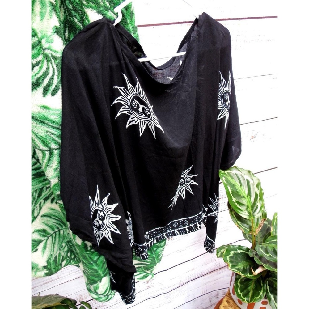 Vintage Black and White Celestial Print Bohemian Tunic Top - Picture 3 of 3